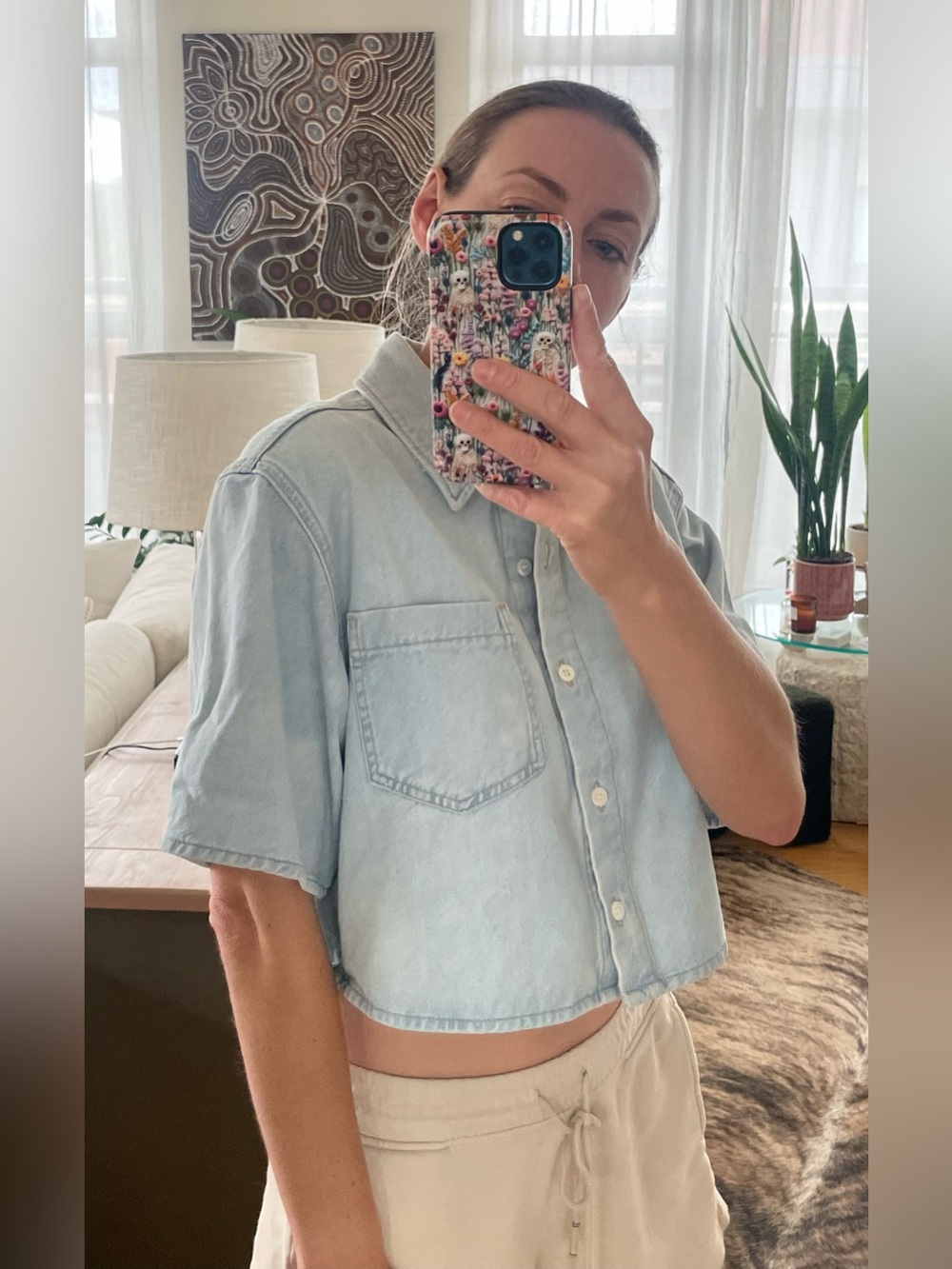 COS Light Blue Cropped Denim Button-Down Shirt S M